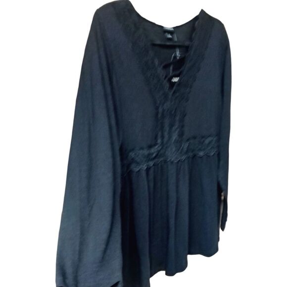 TORRID PLUS SIZE Black Babydoll Super Soft V-Neck Lace-up Lace Trim Top. 2X - Picture 4 of 16